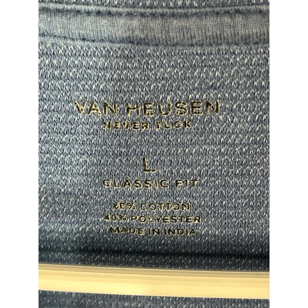 Van‎ Heusen Mens Never Tuck Quarter Zip Pullover Blue Classic Fit Large L